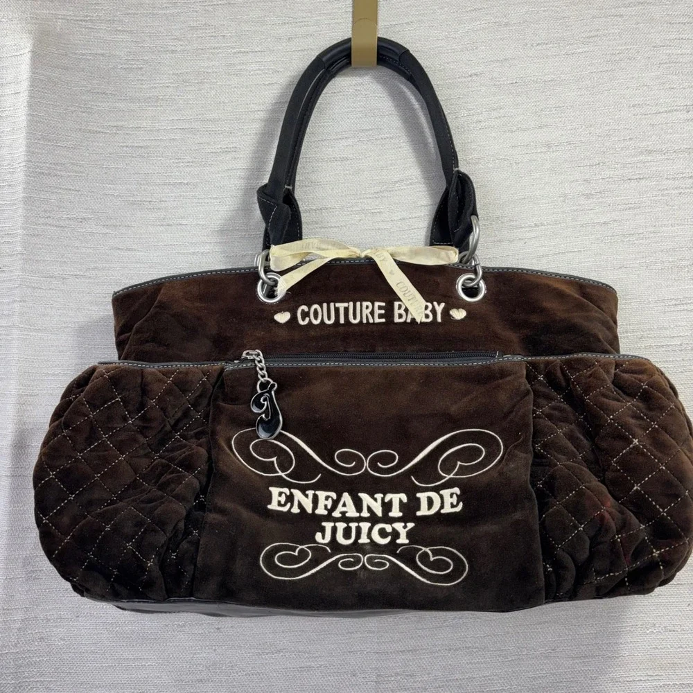 Vintage Juicy Couture Enfant Brown Velour Diaper Bag Enfant De Juicy Y2K Tote